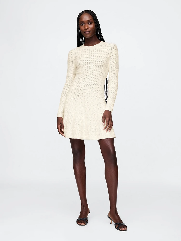 CashSoft Pointelle Mini Sweater Dress