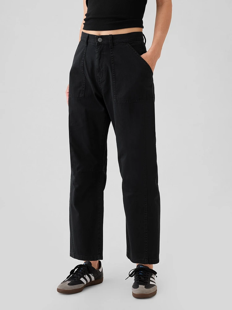 Mid Rise Twill Barrel Pants