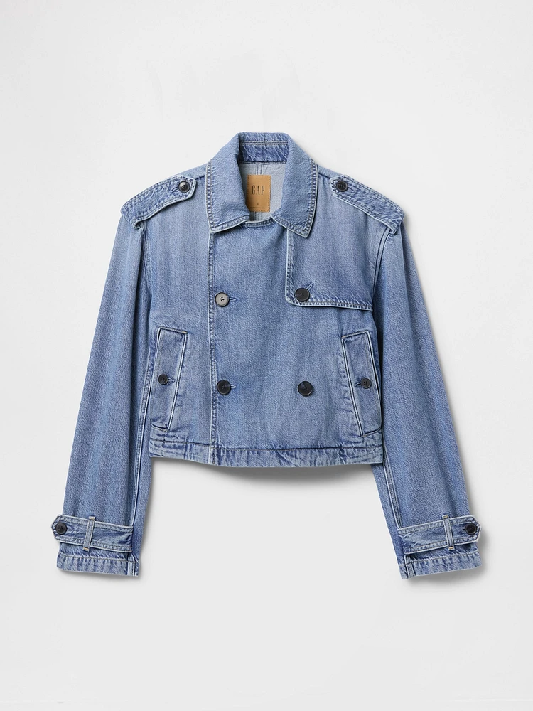 UltraSoft Denim Crop Trench Jacket