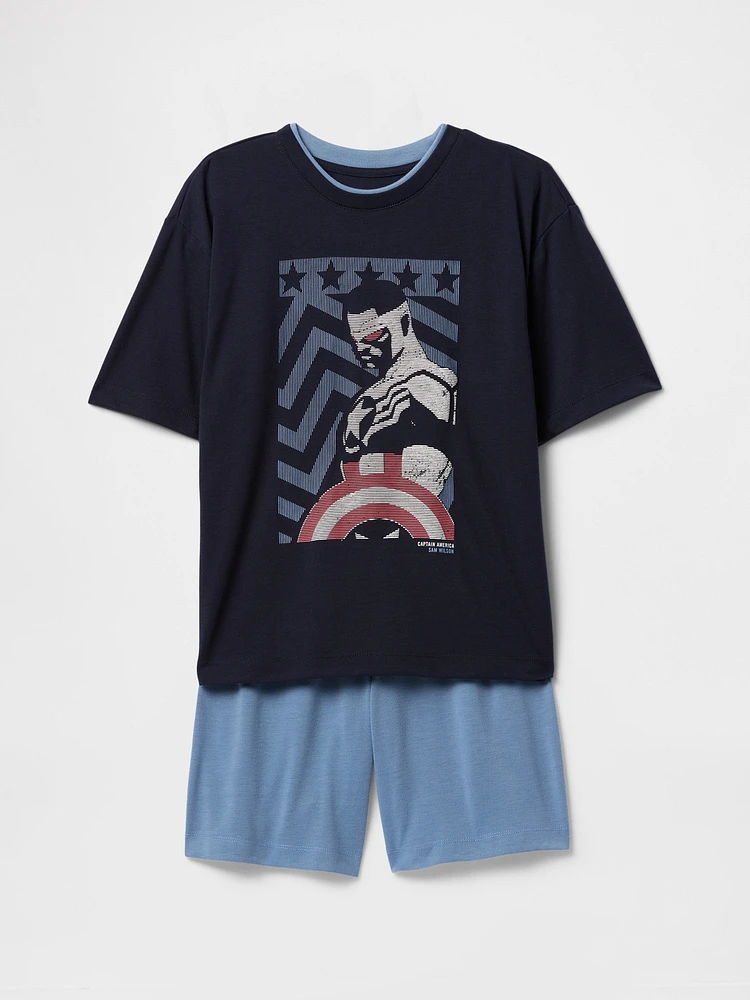 Kids Marvel Captain America Recycled PJ Short Set