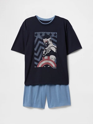Kids Marvel Captain America Recycled PJ Short Set