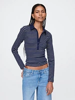 Modern Wide Rib Cropped Polo Shirt Shirt