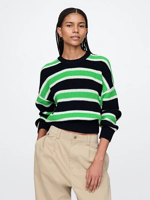 100% Cotton Shaker-Stitch Crewneck Sweater