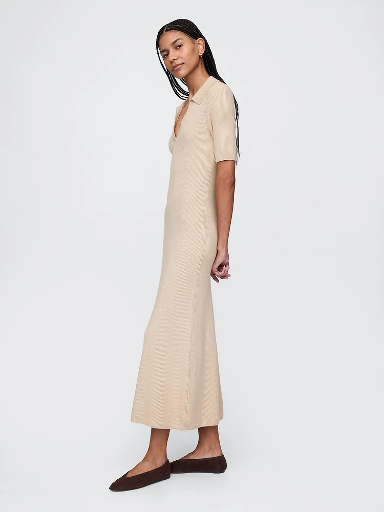 CashSoft Rib Johnny-Collar Midi Dress