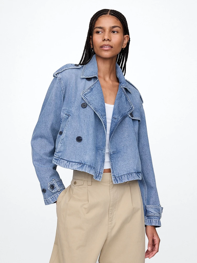 Cropped UltraSoft Denim Trench Jacket