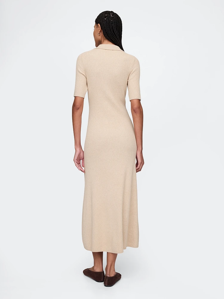 CashSoft Rib Johnny-Collar Midi Dress