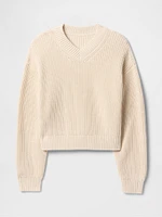 100% Cotton Shaker-Stitch V-Neck Sweater