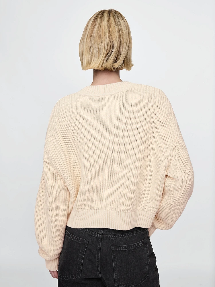 100% Cotton Shaker-Stitch V-Neck Sweater