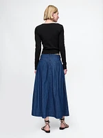 Denim Western Yoke Midi Skirt