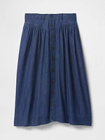 Denim Western Yoke Midi Skirt