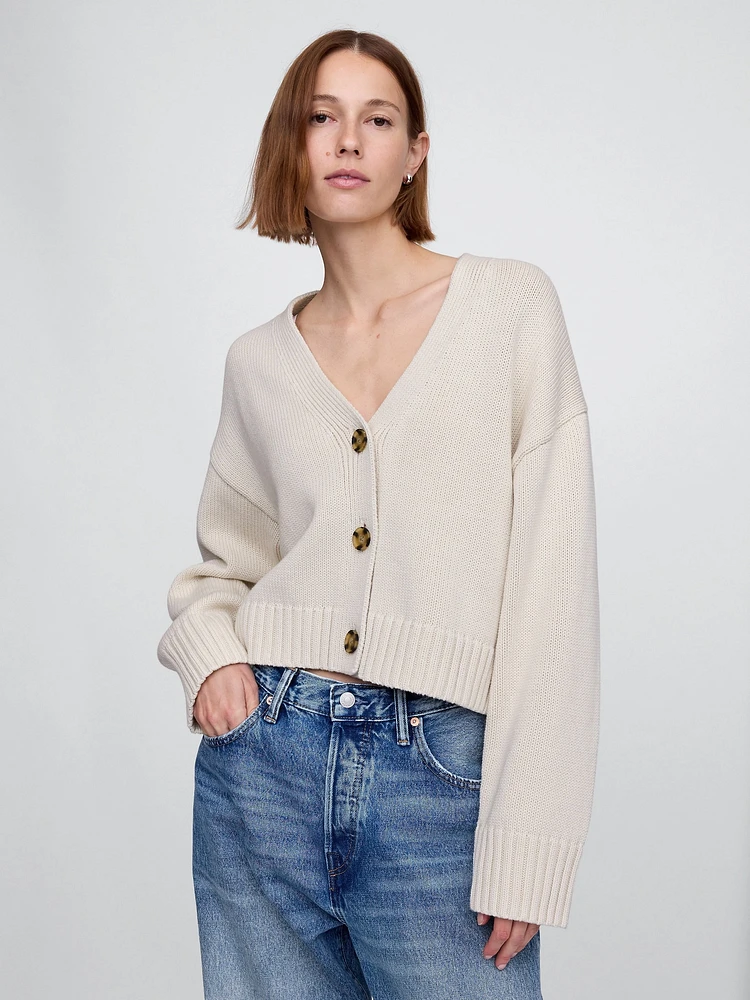 100% Cotton Cropped V-Neck Cardigan