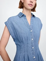 Denim Pleated Maxi Shirtdress