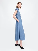 Denim Pleated Maxi Shirtdress