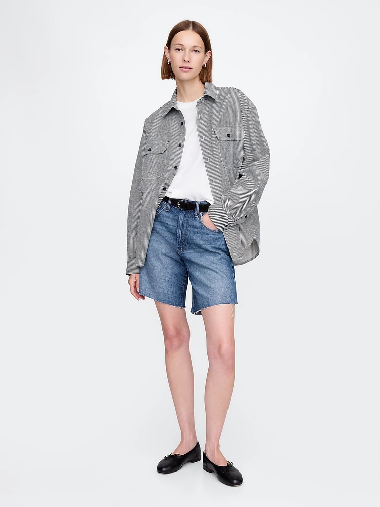 8" Mid Rise ';90s Loose Denim Bermuda Shorts