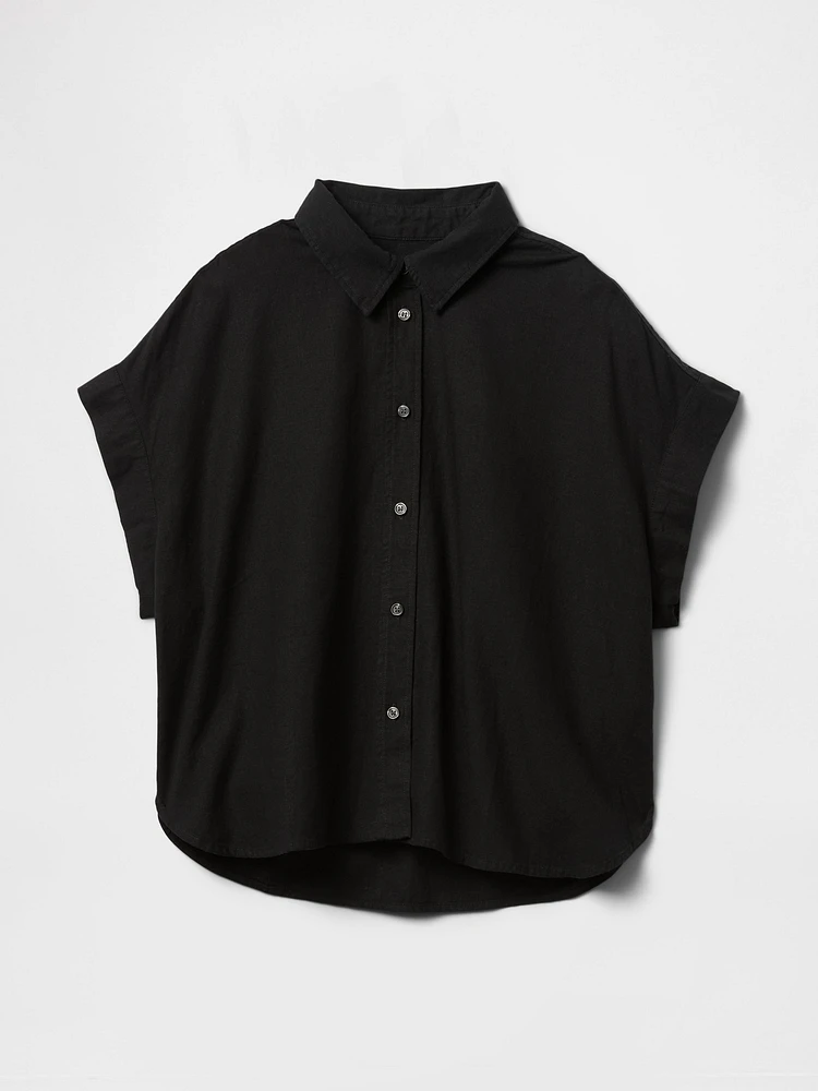 Linen-Blend Crop Shirt