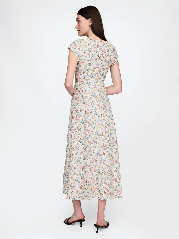 Linen-Blend Cap-Sleeve Maxi Dress