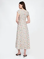 Linen-Blend Cap-Sleeve Maxi Dress