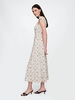 Linen-Blend Cap-Sleeve Maxi Dress