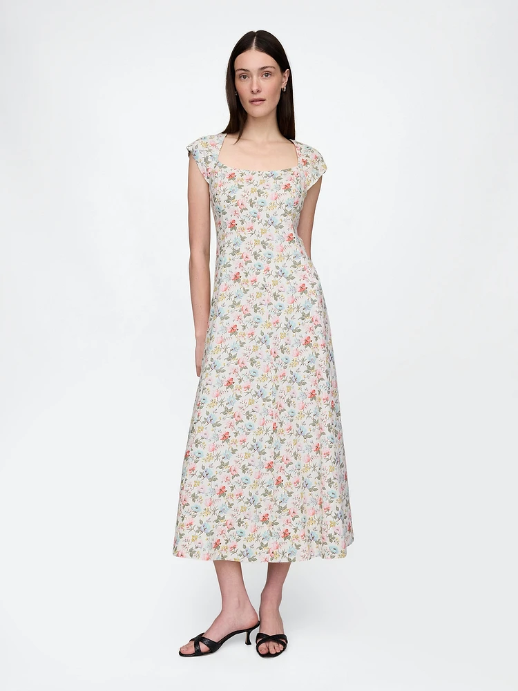 Linen-Blend Cap-Sleeve Maxi Dress