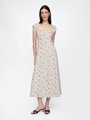 Linen-Blend Cap-Sleeve Maxi Dress