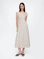 Linen-Blend Cap-Sleeve Maxi Dress