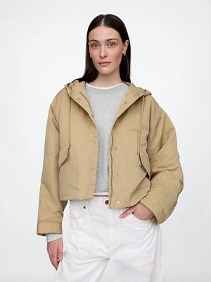 Hooded Nylon Cropped Jacket