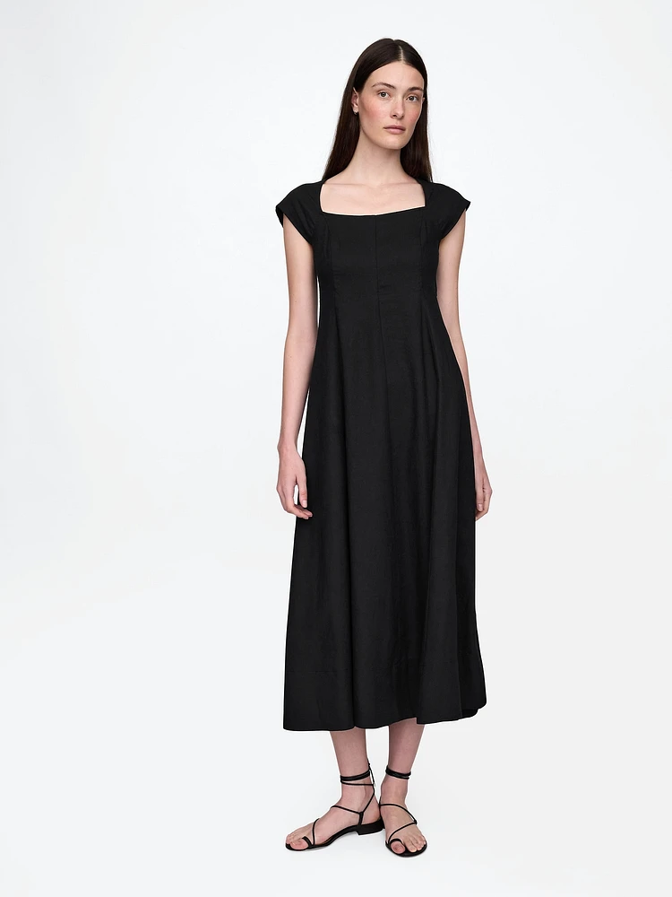 Linen-Blend Cap-Sleeve Maxi Dress