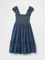 Kids Denim Puff-Sleeve Dress
