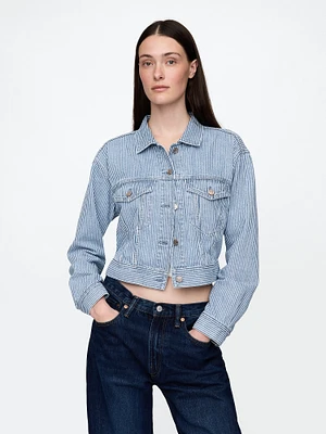 UltraSoft Denim Stripe Cropped Icon Jacket