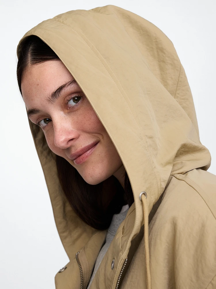 Hooded Nylon Crop Jacket