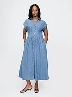 Denim Pleated Maxi Shirtdress