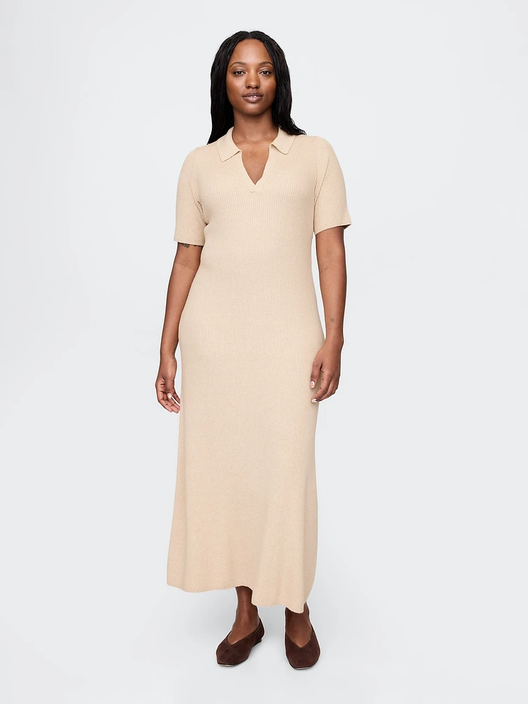CashSoft Rib Johnny-Collar Midi Dress