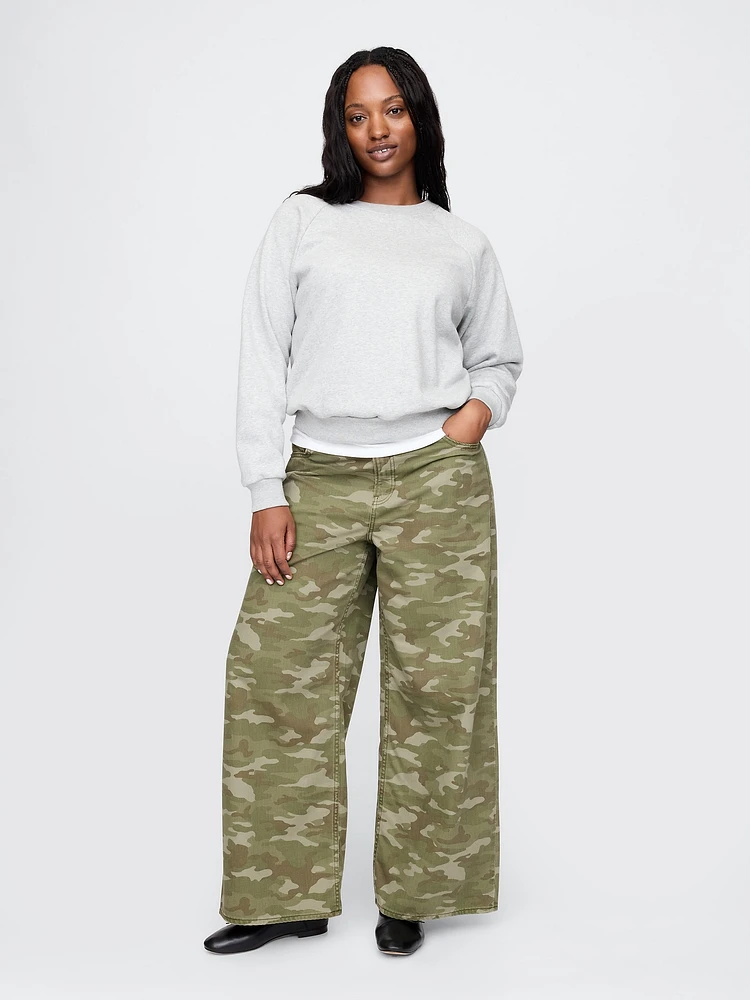 Mid Rise Camo Baggy Jeans