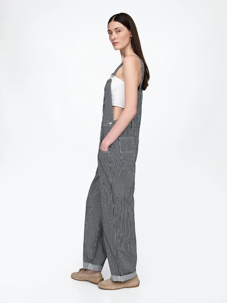 Denim Stripe Loose Overalls
