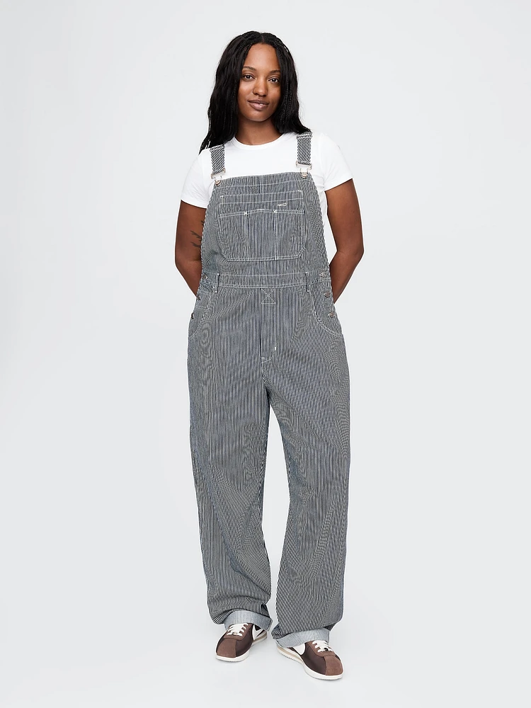 Denim Stripe Loose Overalls