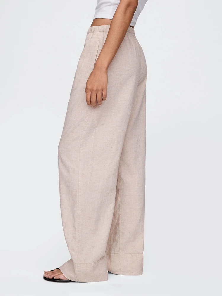 Linen-Blend Easy Wide-Hem Pants