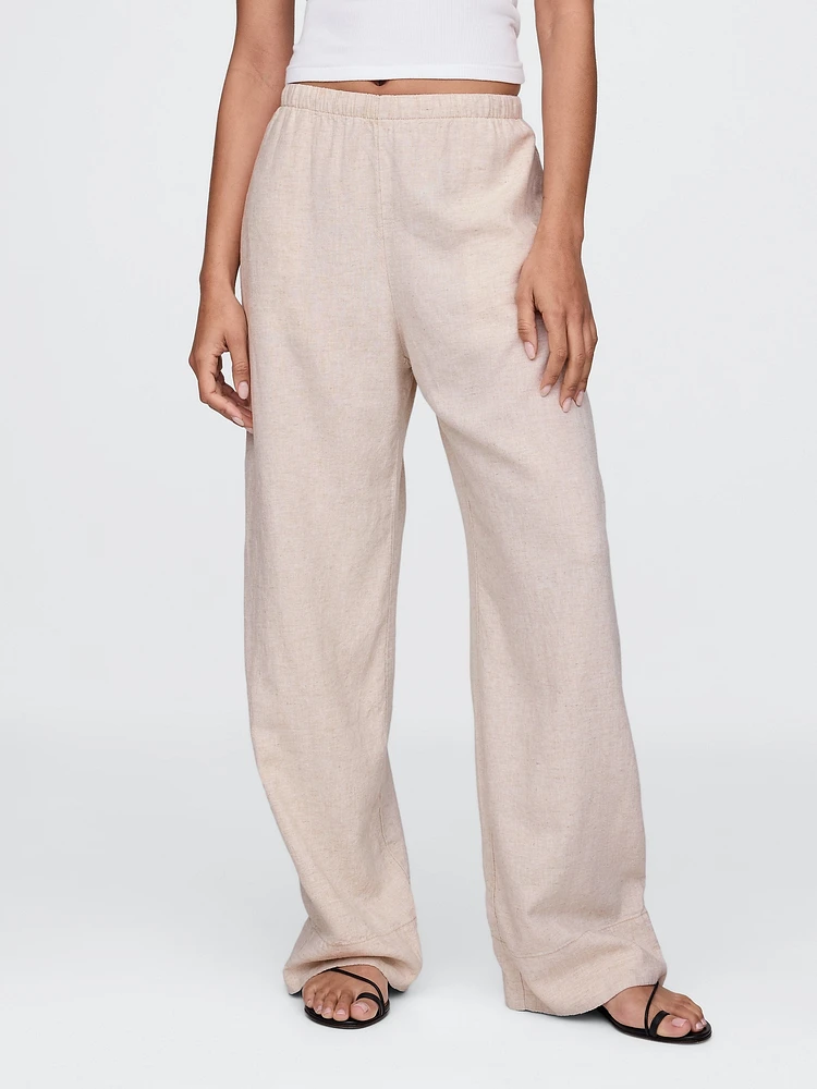 Linen-Blend Easy Wide-Hem Pants