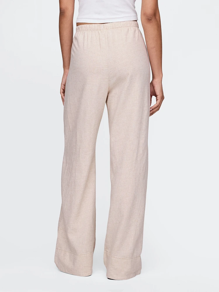 Linen-Blend Easy Wide-Hem Pants