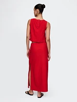 Linen-Blend Midi Skirt
