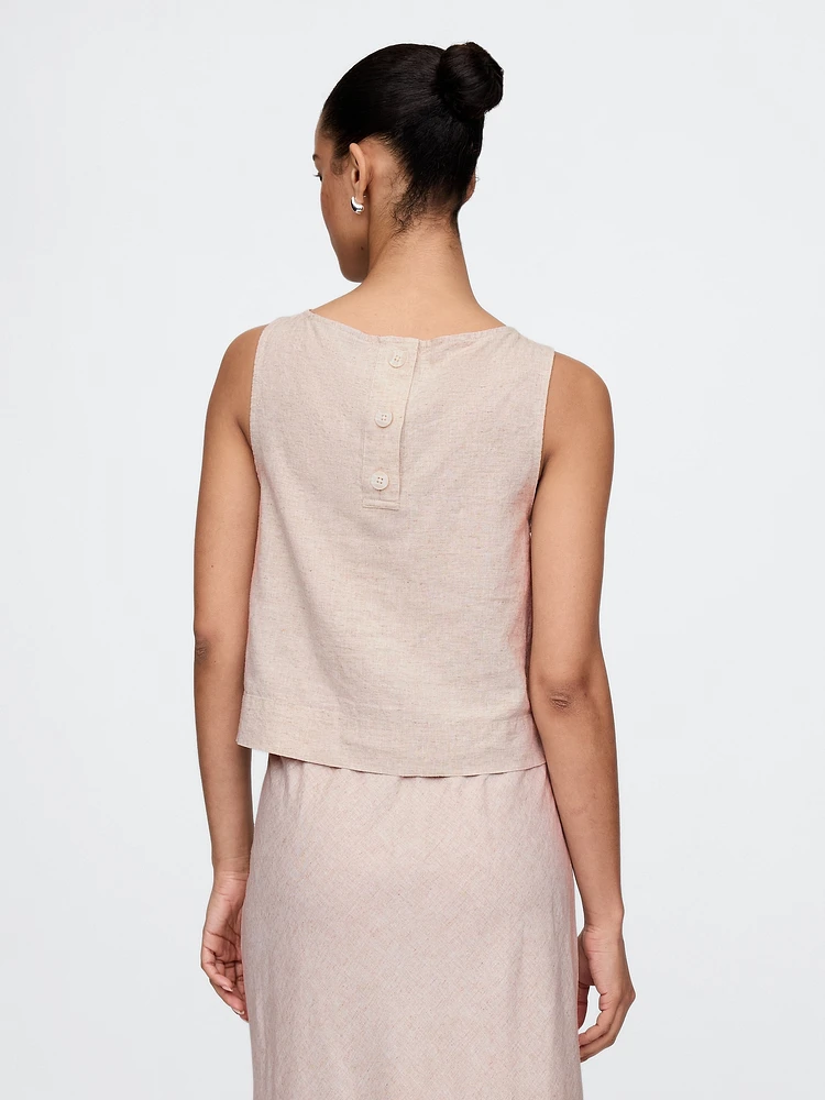 Linen-Blend Crop Shell Tank Top