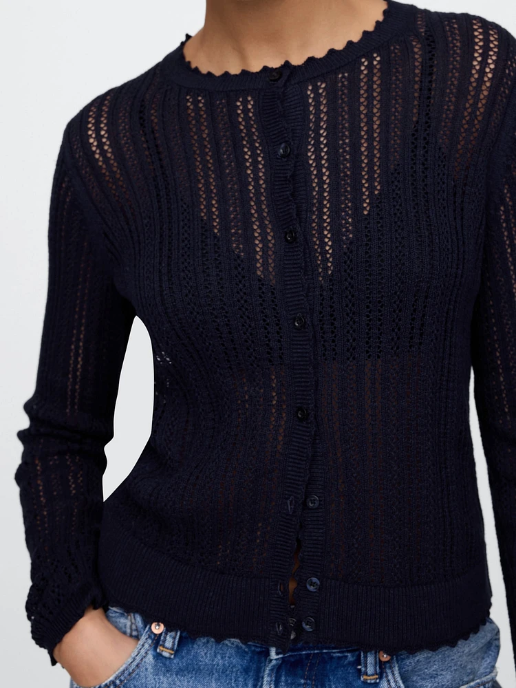 Linen-Blend Pointelle Cardigan