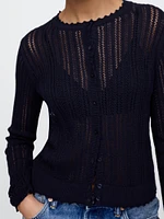 Linen-Blend Pointelle Cardigan