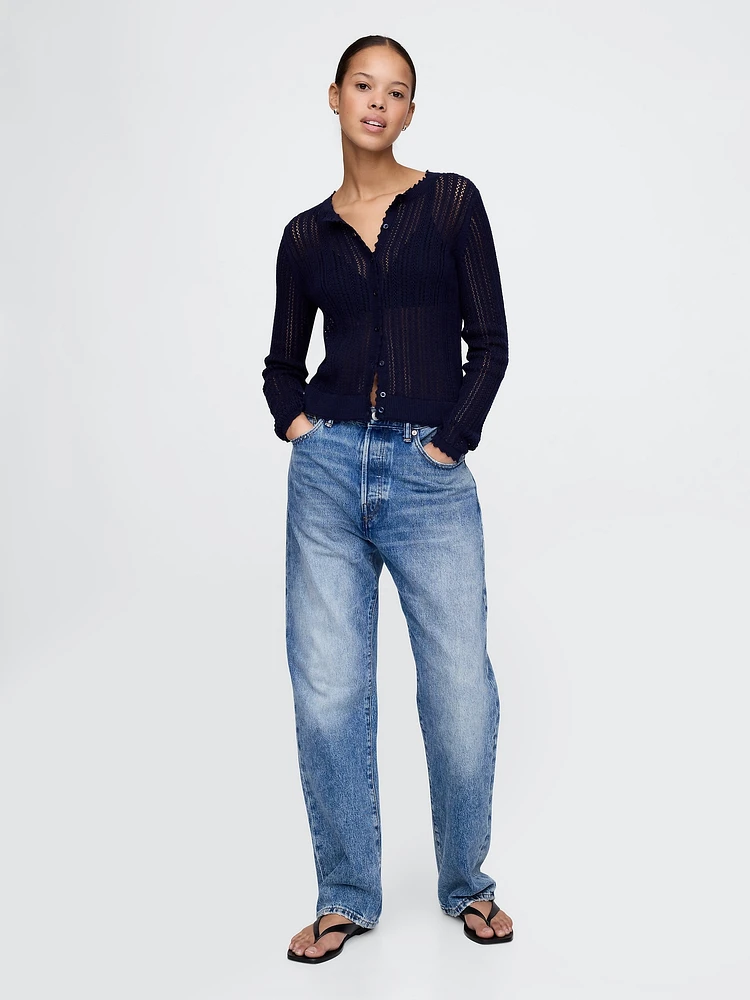 Linen-Blend Pointelle Cardigan