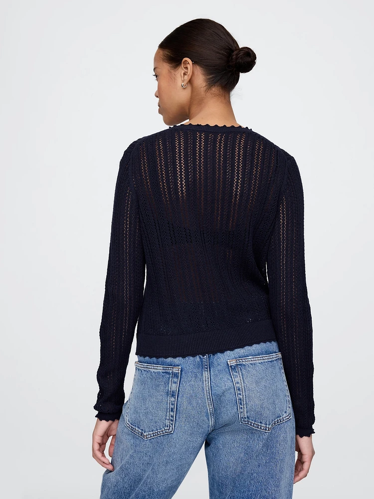 Linen-Blend Pointelle Cardigan