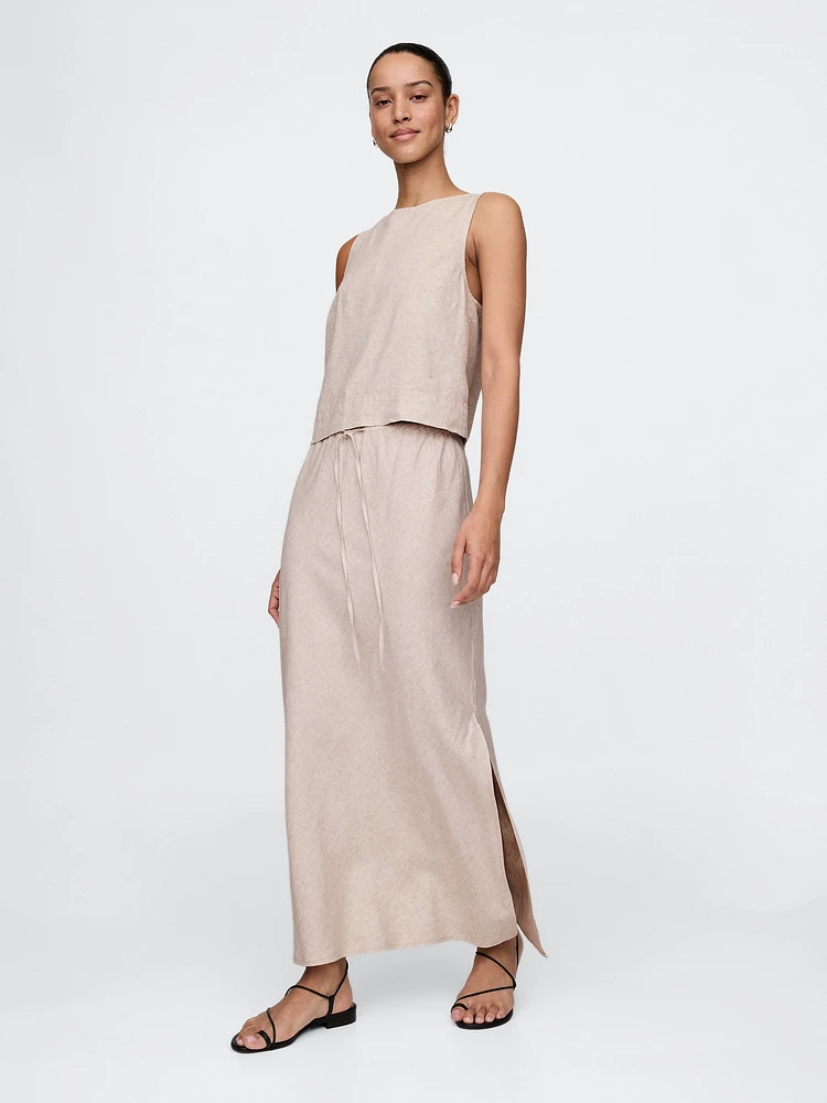 Linen-Blend Crop Shell Tank Top