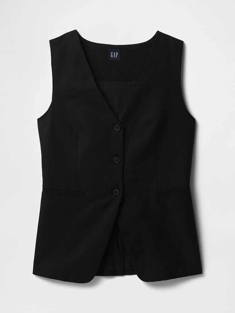 Linen-Blend Longline Vest