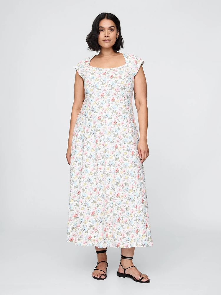 Linen-Blend Cap-Sleeve Maxi Dress