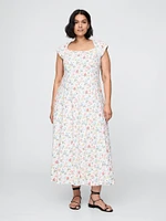 Linen-Blend Cap-Sleeve Maxi Dress