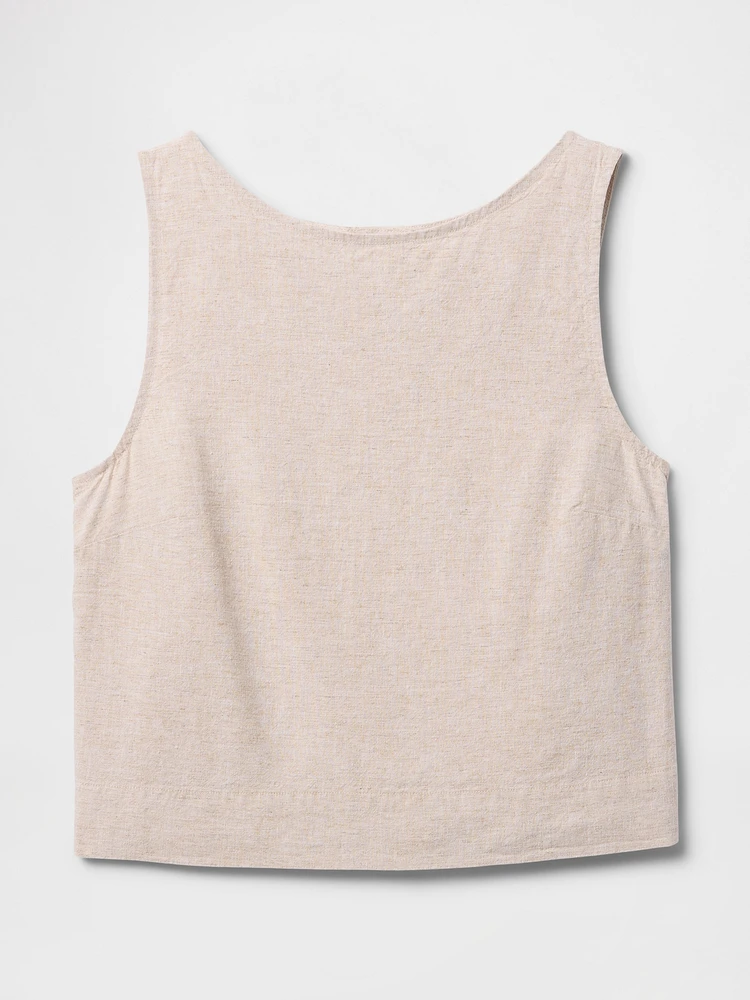 Linen-Blend Crop Shell Tank Top