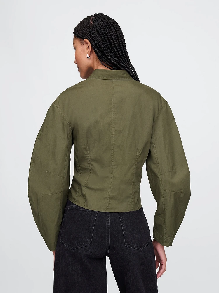 Organic Cotton Poplin Barrel-Sleeve Crop Shirt